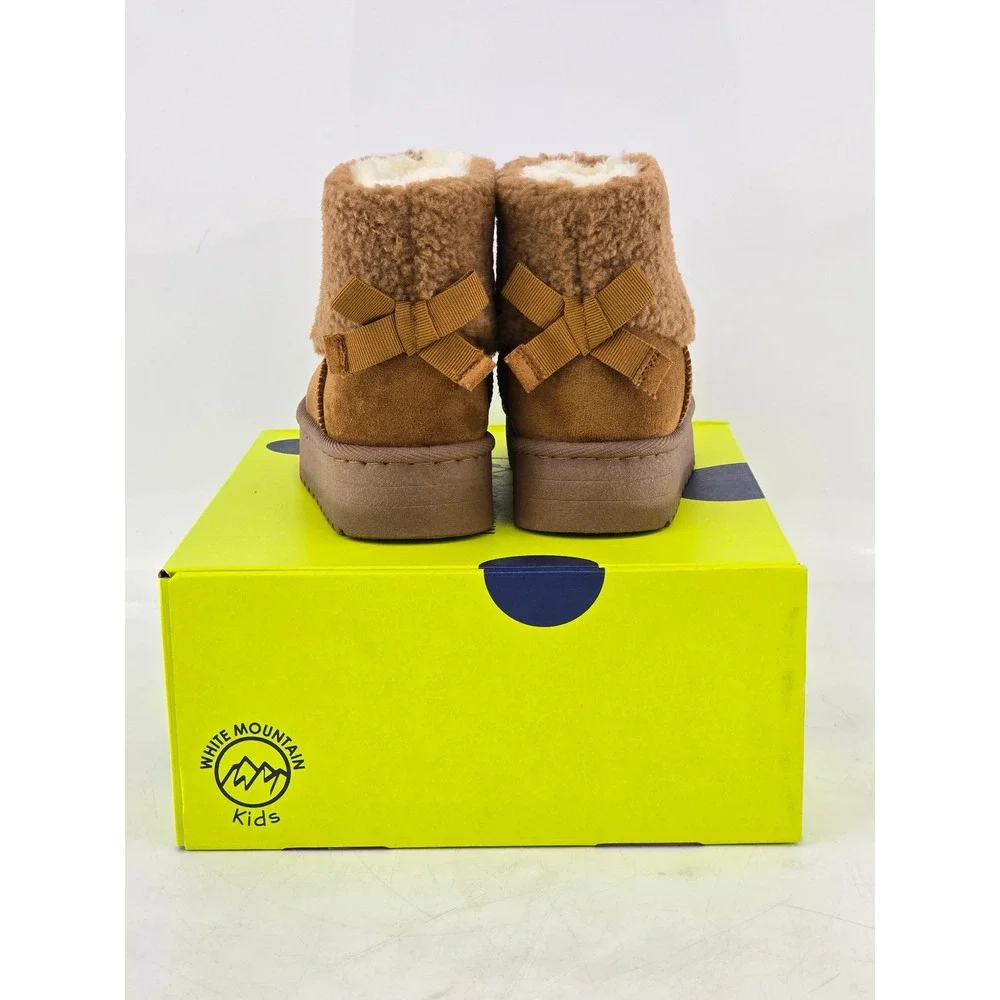 White Mountain Ladybug Boots Kids 13 Chestnut Fabric Faux Fur Bow - New